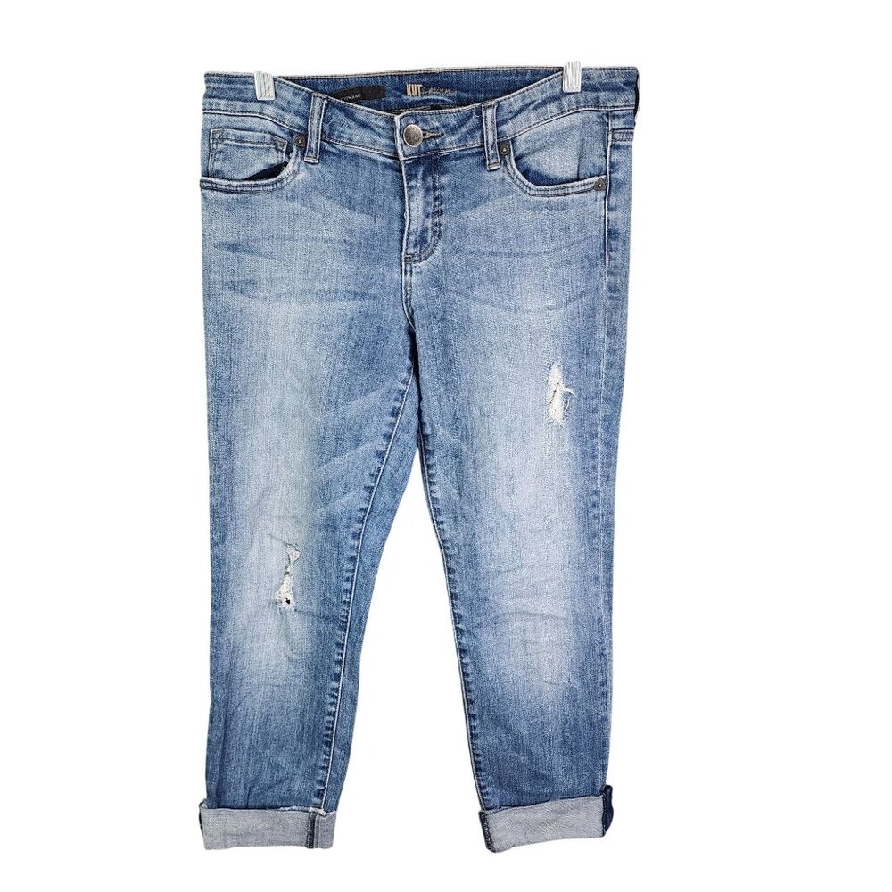 Womens Kut from the Kloth Boyfriend Denim Blue Capri Jeans Roll up Hem Size 4